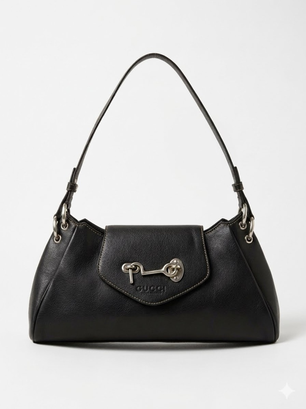 Gucci Black Leather Shoulder Bag with Silver Horsebit Accent - Picture 1 of 10
